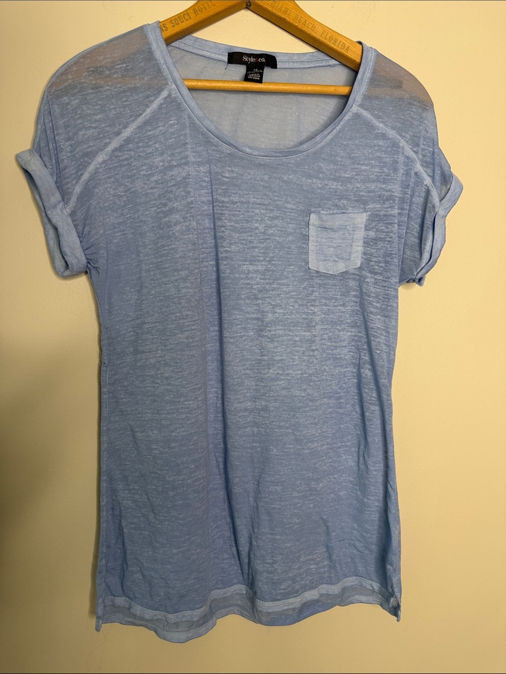 Style & Co. Light Blue Semi-Sheer Short Sleeve Pocket Tee